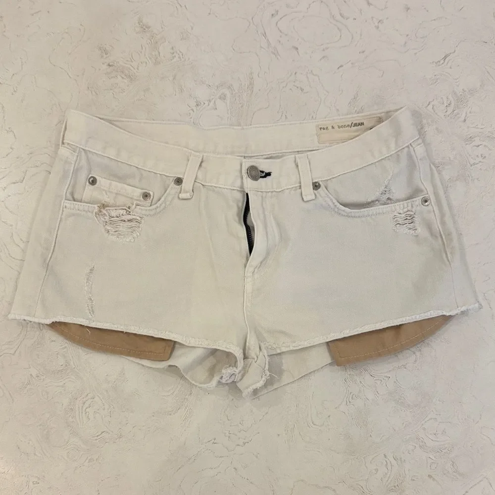 rag & bone Off-White Distressed Denim Cutoff Shorts